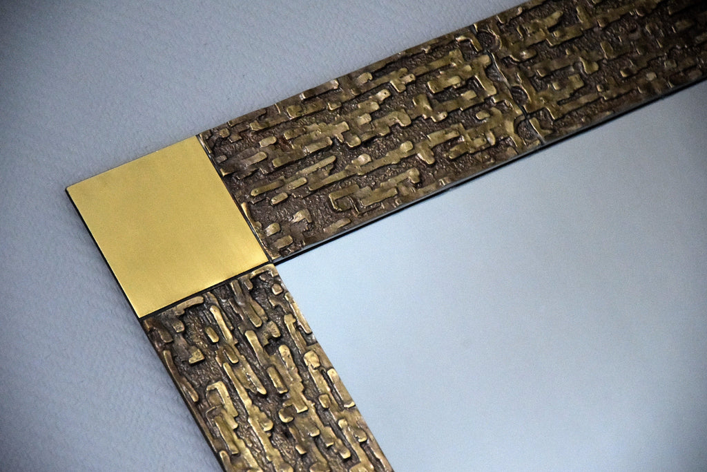 Italian Mid-Century Modern Solid Bronze Square Mirror by Luciano Frigerio - Decor