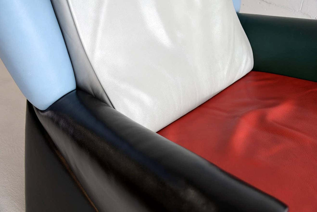 Italian Post Modern Multi Color Leather Lounge Chair - Furniture