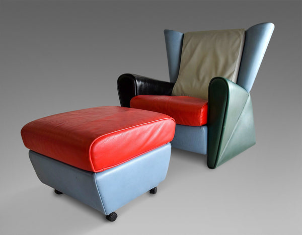 Italian Post Modern Multi Color Leather Lounge Chair - Furniture