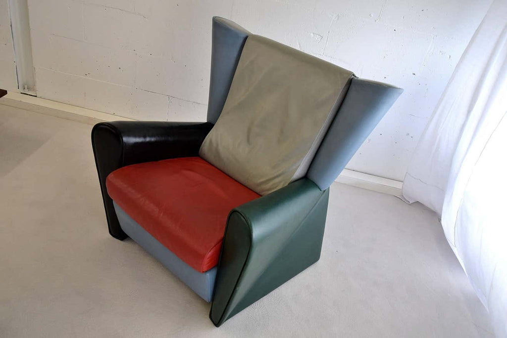 Italian Post Modern Multi Color Leather Lounge Chair - Furniture
