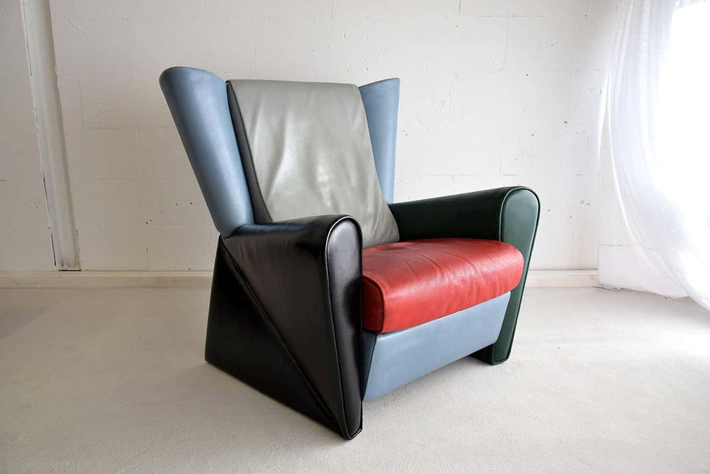 Italian Post Modern Multi Color Leather Lounge Chair - Furniture