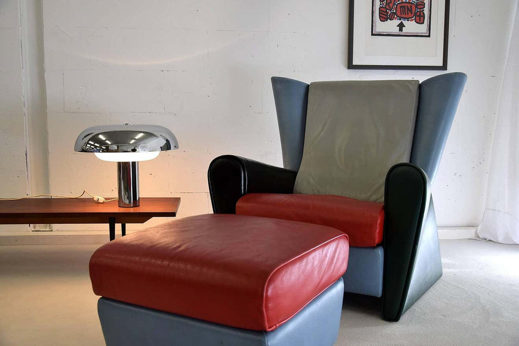 Italian Post Modern Multi Color Leather Lounge Chair - Furniture