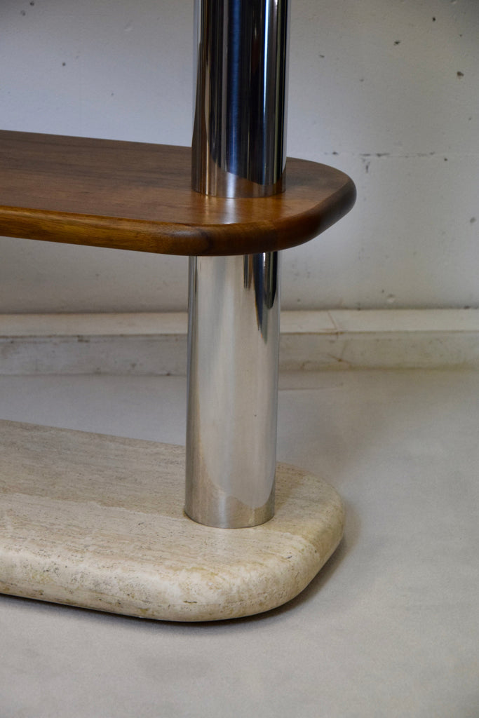 Italian Post Modern Travertine Wood and Polished Stainless Steel Bookcase - storage