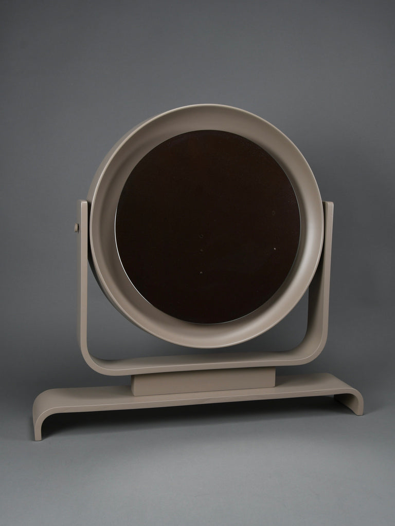 Italian postmodern vanity mirror in taupe lacquered wood tilting 1980s - Decor