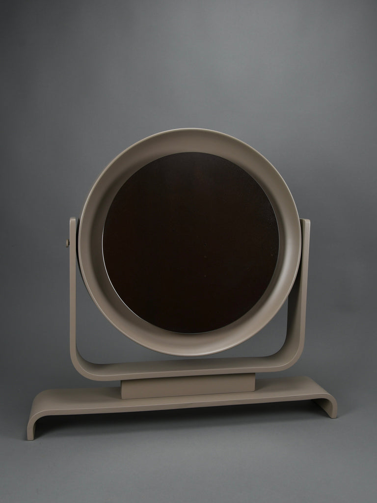 Italian postmodern vanity mirror in taupe lacquered wood tilting 1980s - Decor