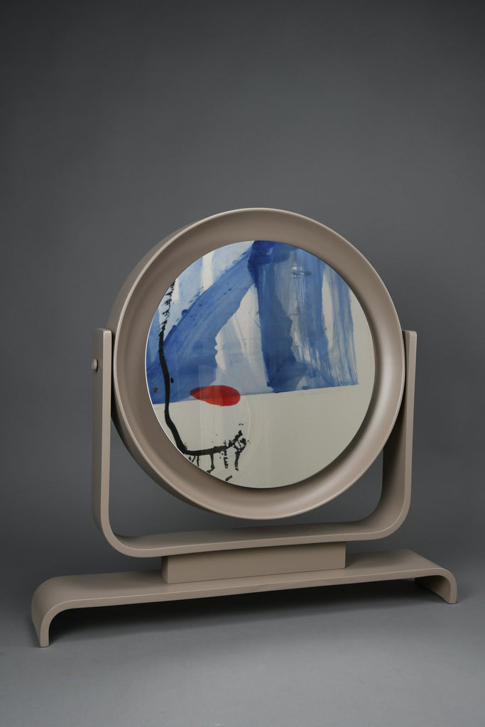 Italian postmodern vanity mirror in taupe lacquered wood tilting 1980s - Decor