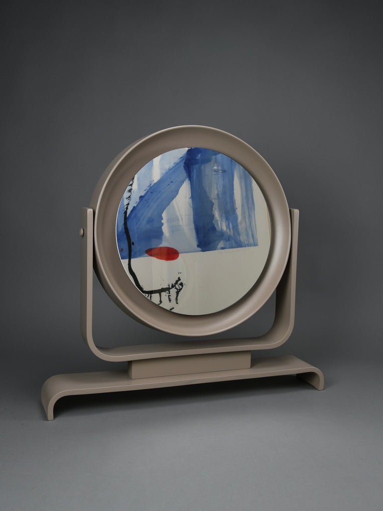 Italian postmodern vanity mirror in taupe lacquered wood tilting 1980s - Decor