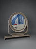 Italian postmodern vanity mirror in taupe lacquered wood tilting 1980s - Decor