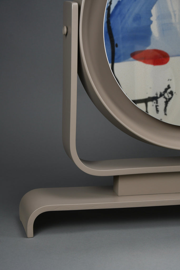 Italian postmodern vanity mirror in taupe lacquered wood tilting 1980s - Decor