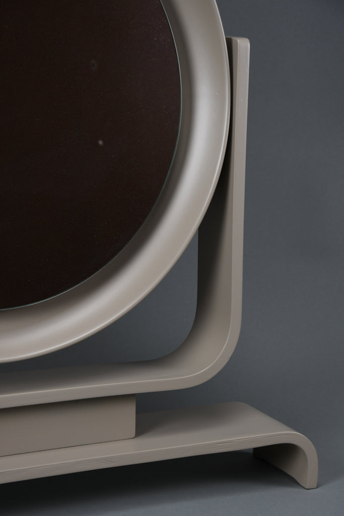 Italian postmodern vanity mirror in taupe lacquered wood tilting 1980s - Decor