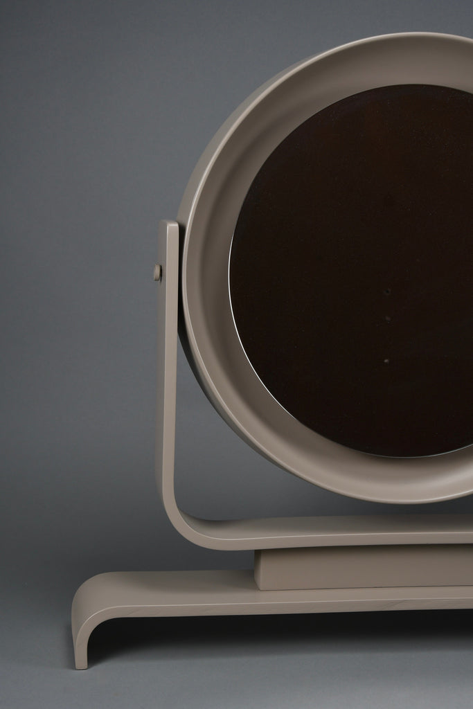 Italian postmodern vanity mirror in taupe lacquered wood tilting 1980s - Decor