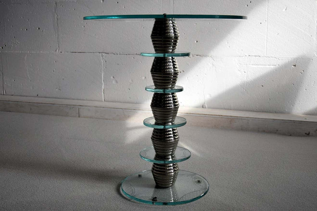 Italian Round Mid-Century Glass and Chrome Plated Brass Side Table - Furniture