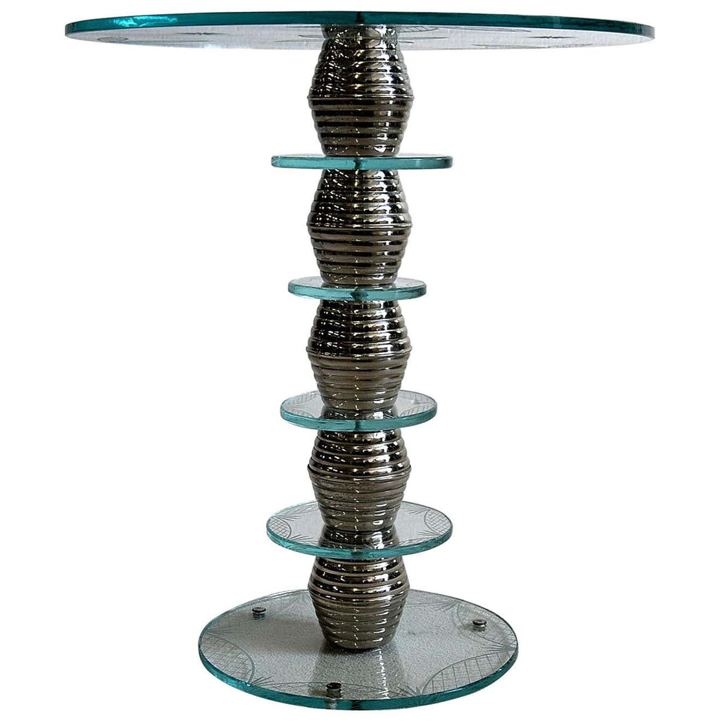 Italian Round Mid-Century Glass and Chrome Plated Brass Side Table - Furniture