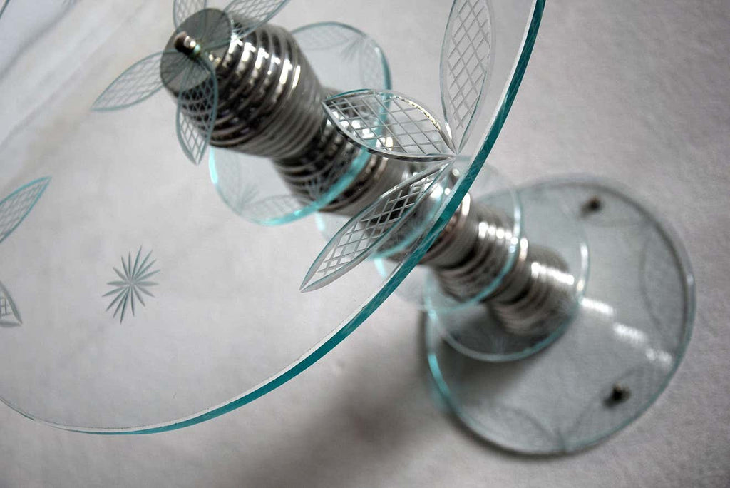 Italian Round Mid-Century Glass and Chrome Plated Brass Side Table - Furniture