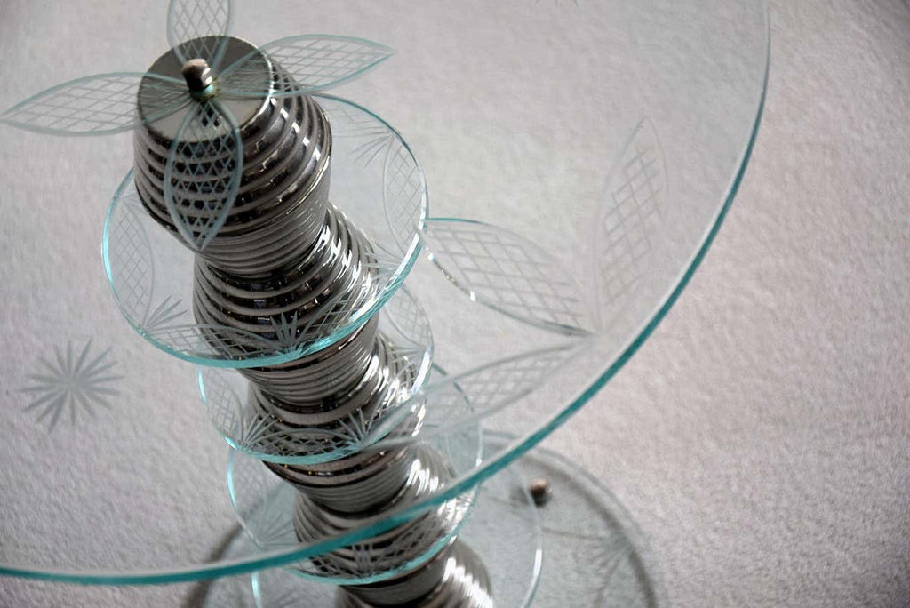Italian Round Mid-Century Glass and Chrome Plated Brass Side Table - Furniture