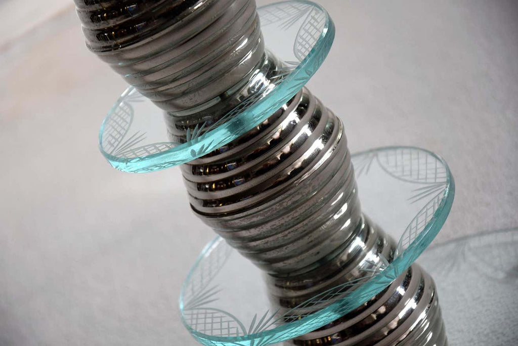 Italian Round Mid-Century Glass and Chrome Plated Brass Side Table - Furniture