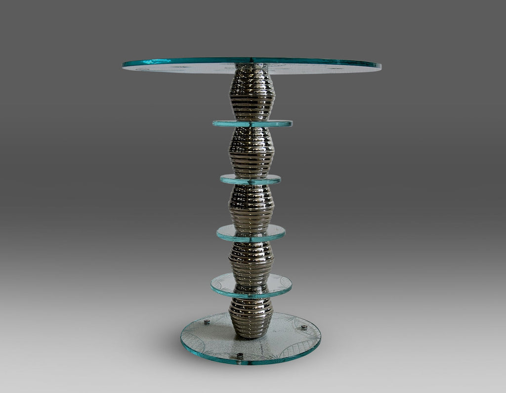 Italian Round Mid-Century Glass and Chrome Plated Brass Side Table - Furniture