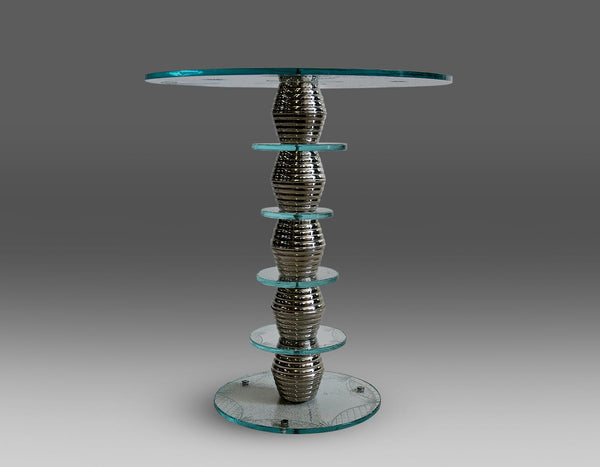 Italian Round Mid-Century Glass and Chrome Plated Brass Side Table - Furniture