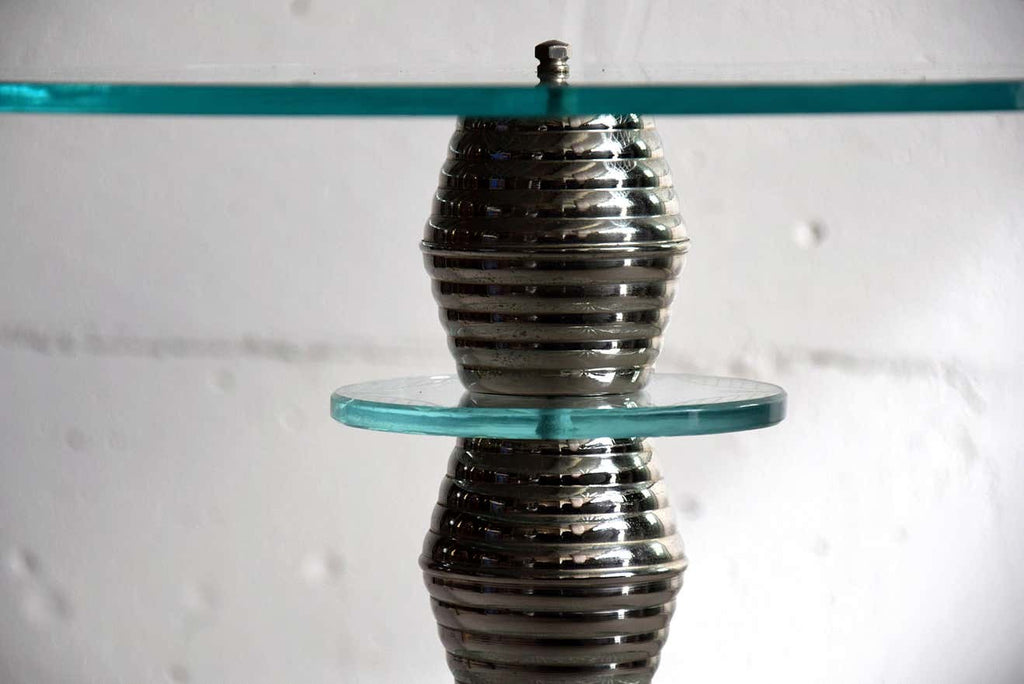 Italian Round Mid-Century Glass and Chrome Plated Brass Side Table - Furniture