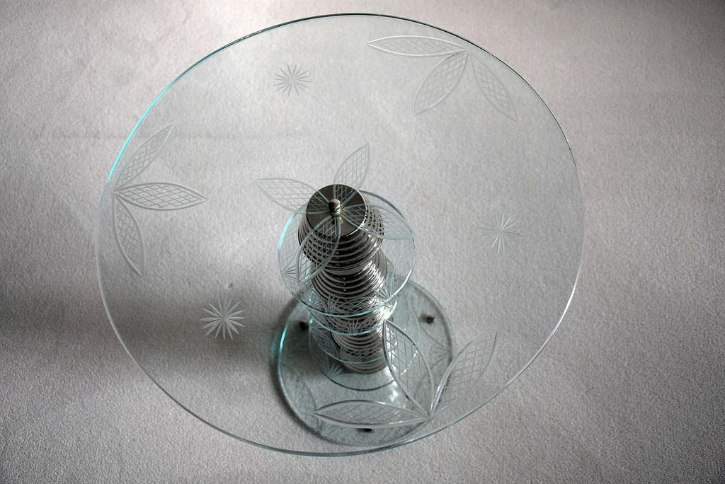 Italian Round Mid-Century Glass and Chrome Plated Brass Side Table - Furniture