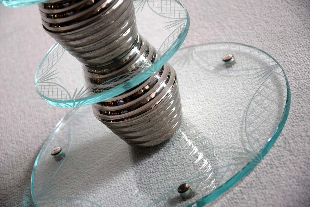 Italian Round Mid-Century Glass and Chrome Plated Brass Side Table - Furniture