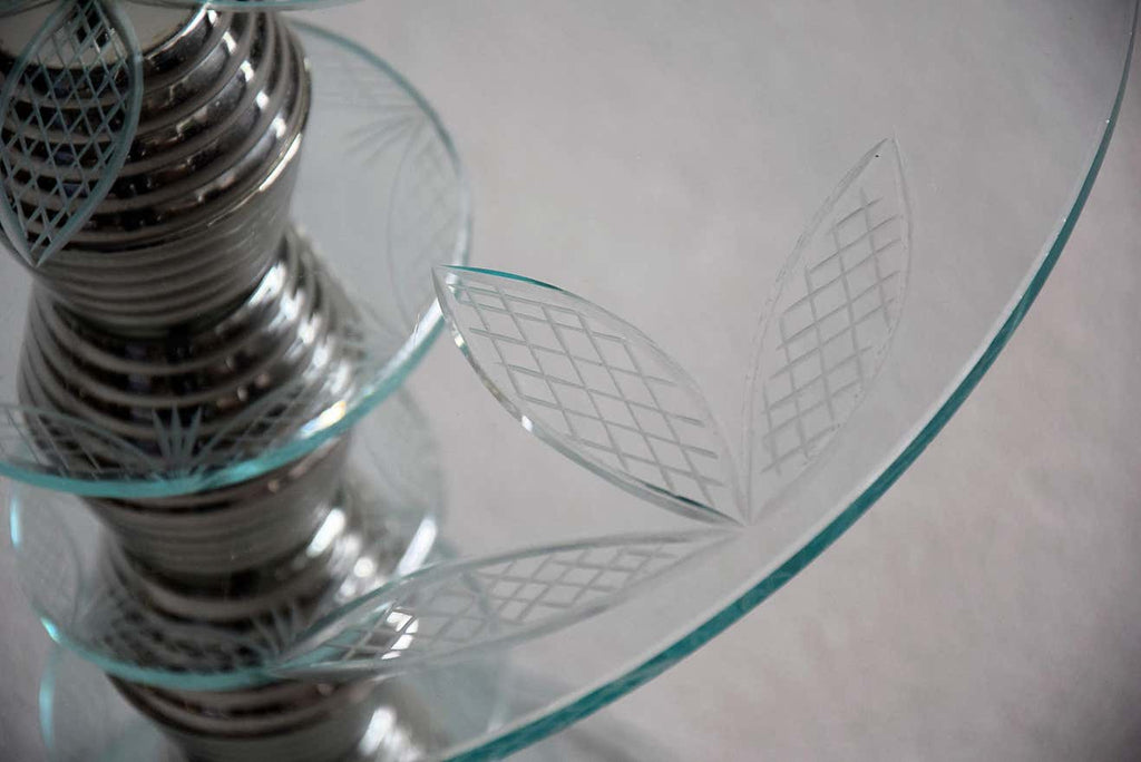 Italian Round Mid-Century Glass and Chrome Plated Brass Side Table - Furniture