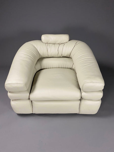 Ivory Leather Mid-Century Modern Straccio Lounge Chair by Zanotta Italy - Furniture
