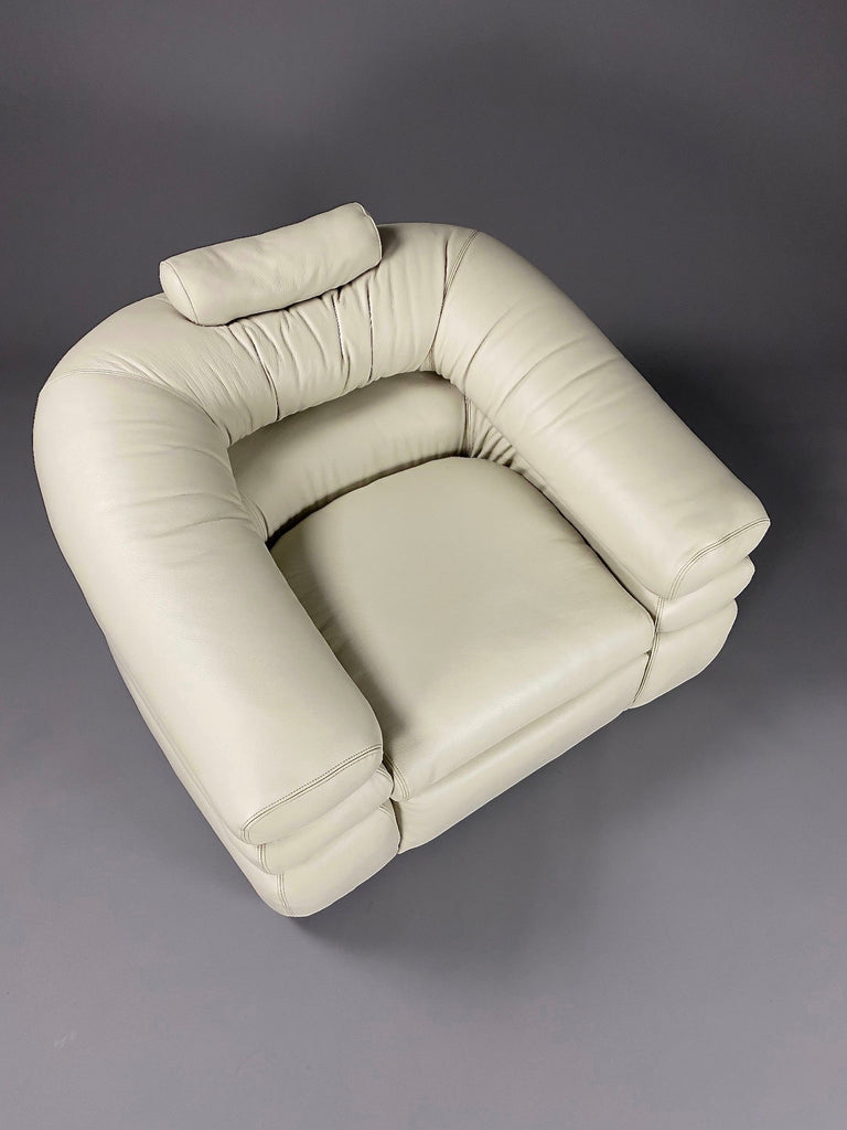 Ivory Leather Straccio Lounge Chair by Zanotta Italy - Furniture