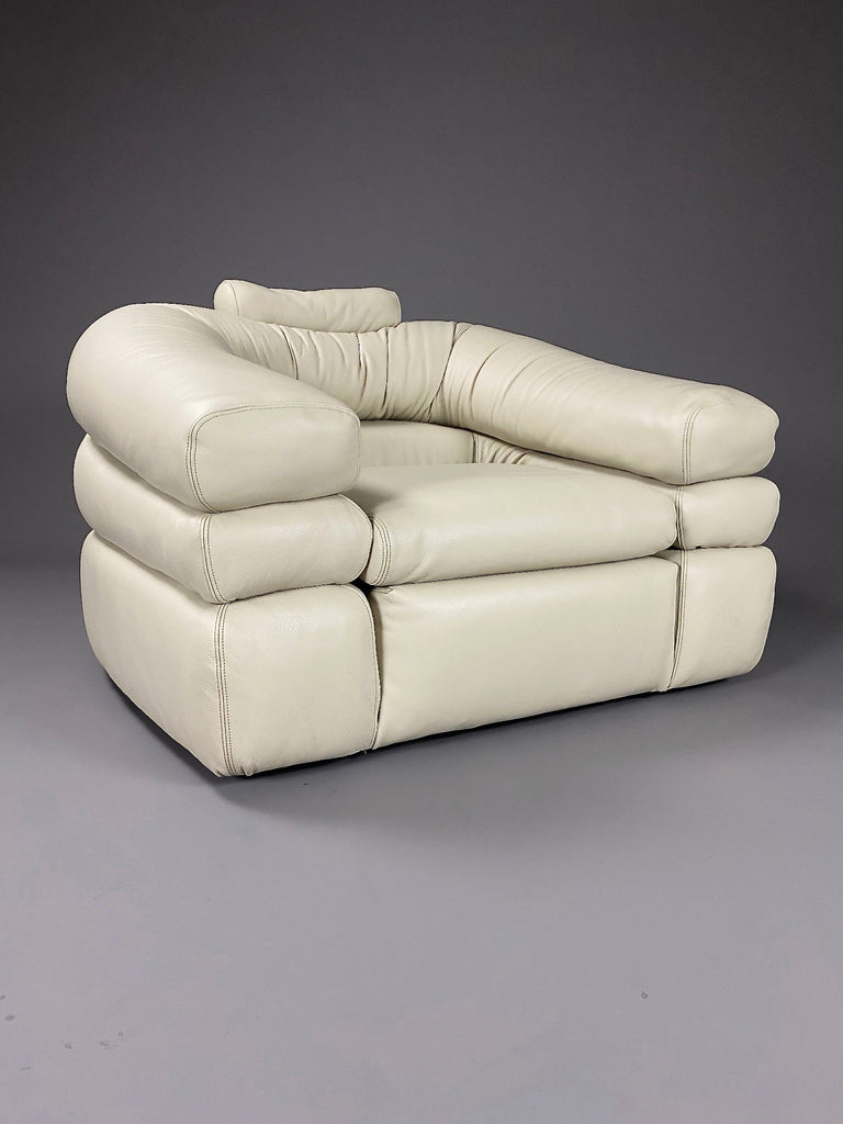 Ivory Leather Straccio Lounge Chair by Zanotta Italy - Furniture