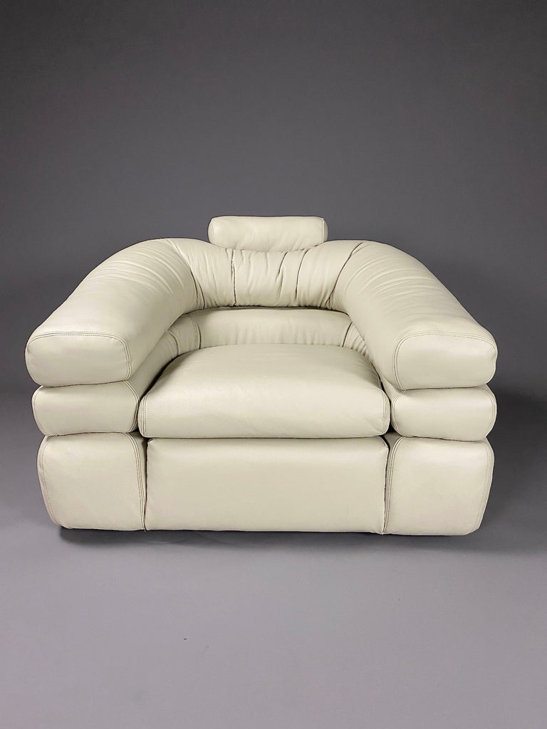 Ivory Leather Straccio Lounge Chair by Zanotta Italy - Furniture