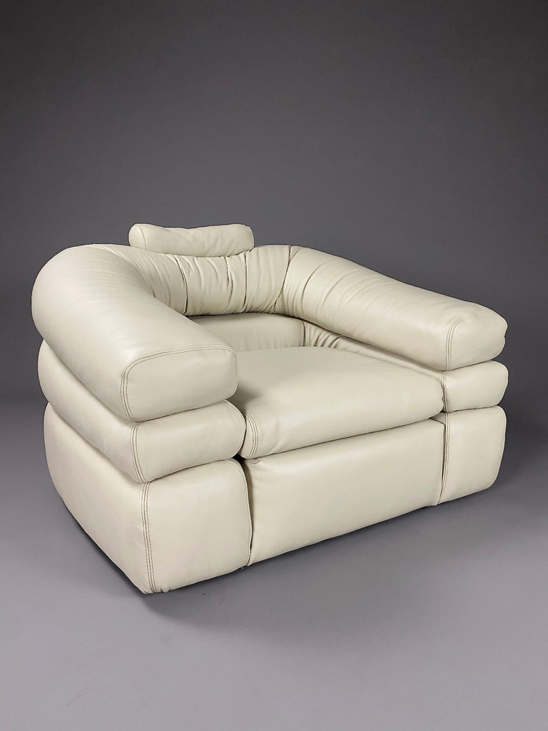 Ivory Leather Straccio Lounge Chair by Zanotta Italy - Furniture