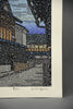 Katsuyuki Nishijima, “Yuki Dayori” (Snowing), Sōsaku-hanga woodblock print Kyoto street scene in winter 1990s - Art