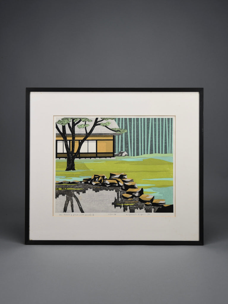 Kyoshi Nagai ’The House on Pond-Side’ 1972 | signed limited edition Japanese woodblock print No. 34/157 - Art