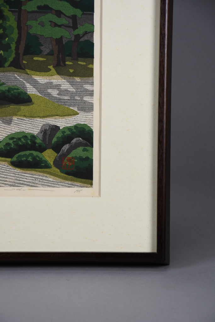 Masao Ido (1945–2016), Myōman-ji temple garden 1990, rare Artist’s Proof (AP) signed limited edition woodblock print