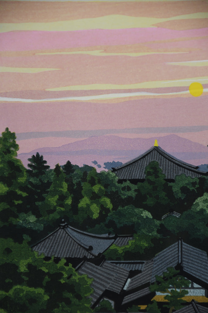 Masao Ido ’From Nigatsudo’ (二月堂より) limited edition Japanese woodblock print 1994 in original Japanese frame - Art