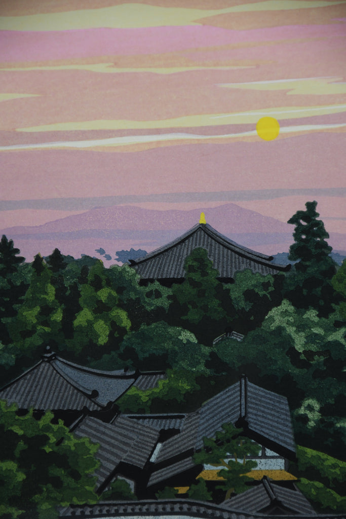 Masao Ido ’From Nigatsudo’ (二月堂より) limited edition Japanese woodblock print 1994 in original Japanese frame - Art