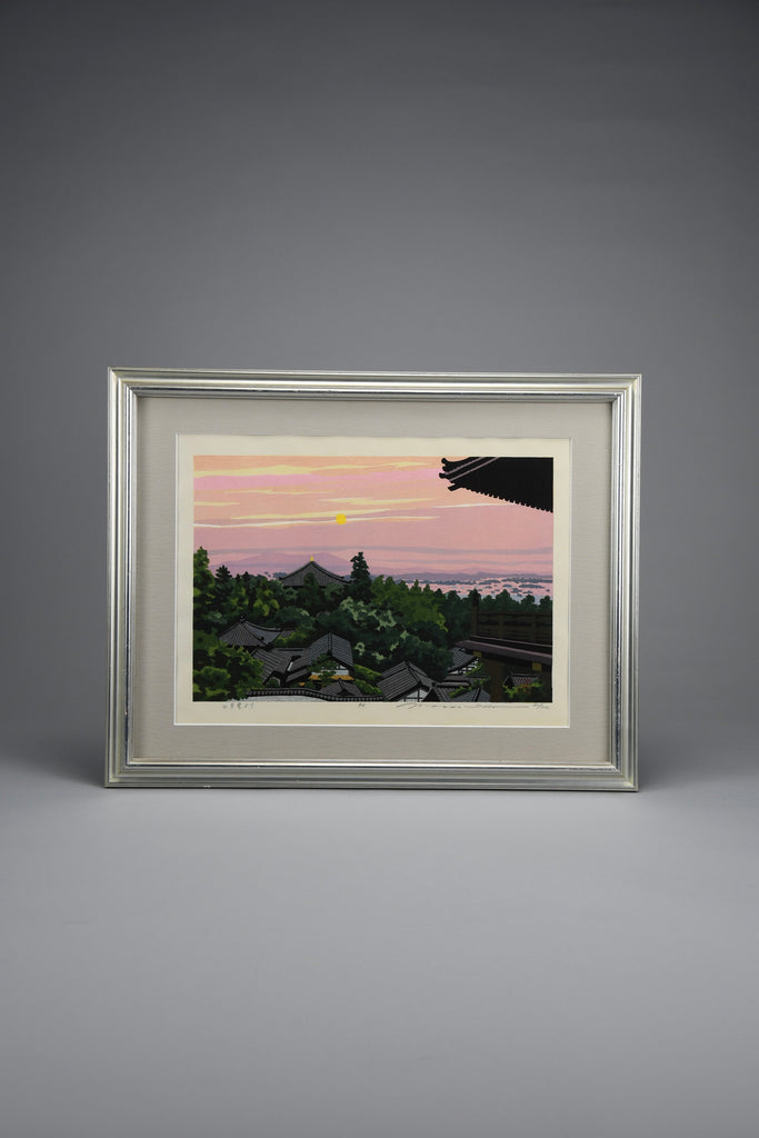 Masao Ido ’From Nigatsudo’ (二月堂より) limited edition Japanese woodblock print 1994 in original Japanese frame - Art