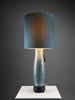 Mid century blue green turquoise ceramic table lamp with a blue grey silk shade - Lighting