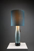 Mid century blue green turquoise ceramic table lamp with a blue grey silk shade - Lighting