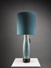 Mid century blue green turquoise ceramic table lamp with a blue grey silk shade - Lighting