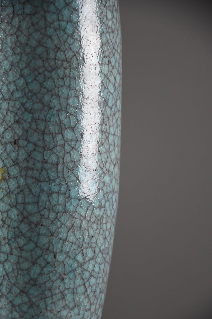 Mid century blue green turquoise ceramic table lamp with a blue grey silk shade - Lighting