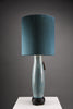 Mid century blue green turquoise ceramic table lamp with a blue grey silk shade - Lighting