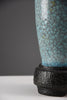 Mid century blue green turquoise ceramic table lamp with a blue grey silk shade - Lighting