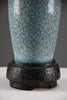 Mid century blue green turquoise ceramic table lamp with a blue grey silk shade - Lighting