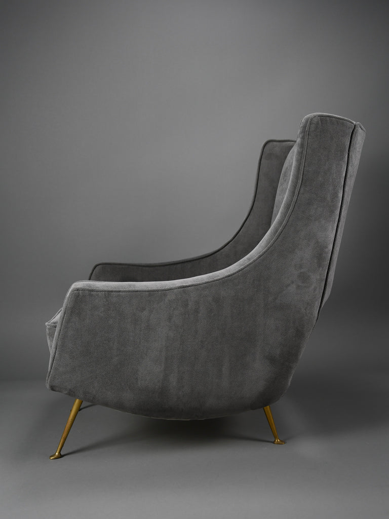 Mid-Century Grey Velvet Lounge Chair by ISA Bergamo Italy 1950s - Furniture