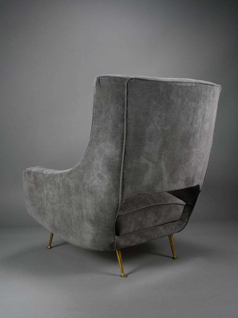 Mid-Century Grey Velvet Lounge Chair by ISA Bergamo Italy 1950s - Furniture