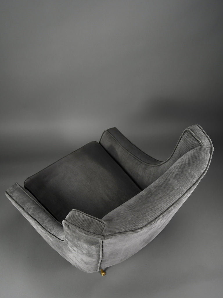 Mid-Century Grey Velvet Lounge Chair by ISA Bergamo Italy 1950s - Furniture