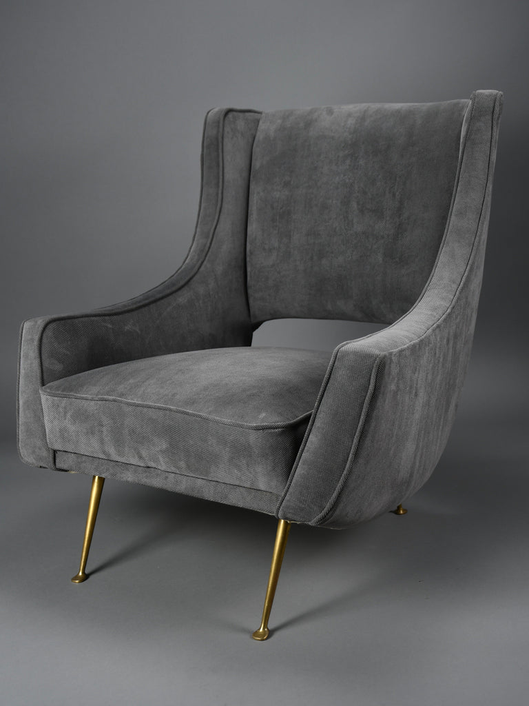 Mid-Century Grey Velvet Lounge Chair by ISA Bergamo Italy 1950s - Furniture