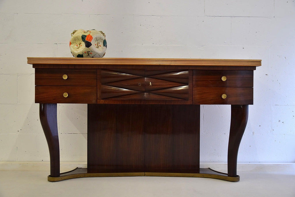 Mid Century Jatoba Brass and Glass Console by Osvaldo Borsani - Furniture