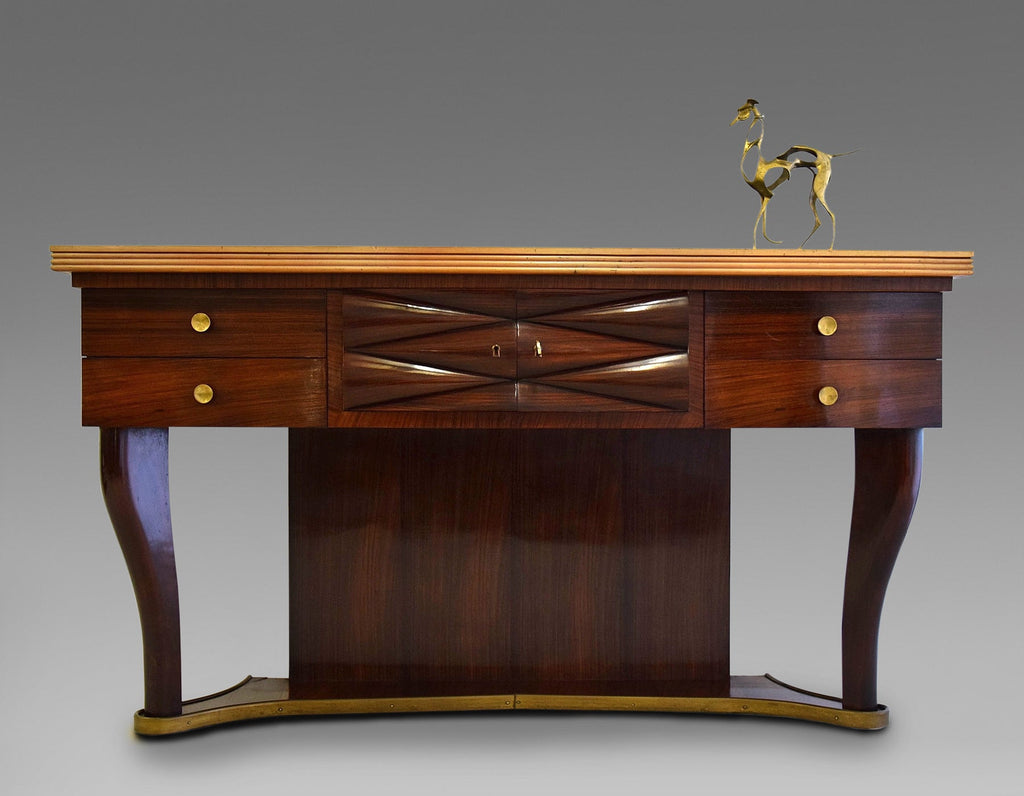 Mid Century Jatoba Brass and Glass Console by Osvaldo Borsani - Furniture